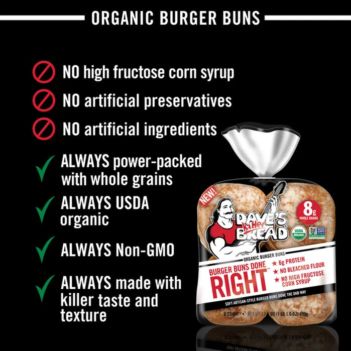 Dave's Killer Bread Organic Burger Buns Done Right, 16 oz