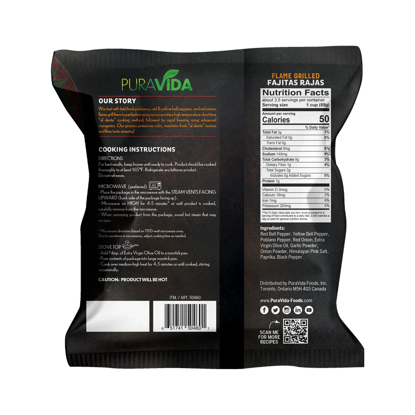 Puravida Foods Rajas Fajitas Flame Grill, 10 oz