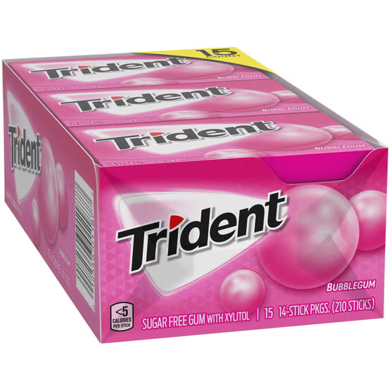 Trident Sugar Free Gum, Bubblegum, 14 Pieces, 15-count