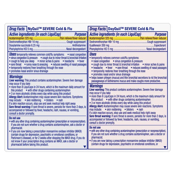 Vicks Severe DayQuil and NyQuil Cough, Cold & Flu Relief, 72 LiquiCaps