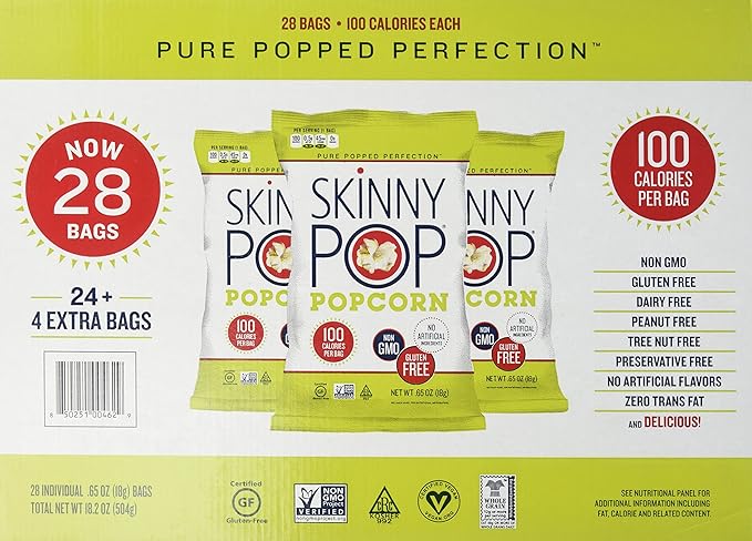 Skinny pop Organic Popcorn 28 ct, .65 oz