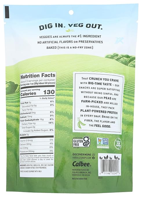 Harvest Snaps Baked Green Pea Snacks Lightly Salted, 3.3 oz