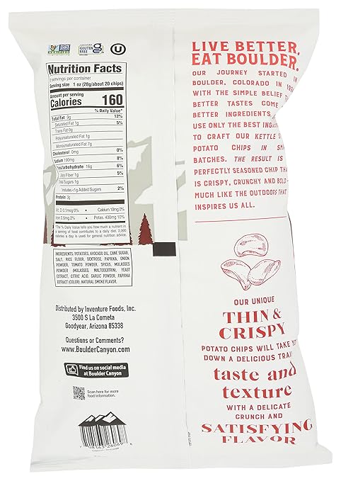 Boulder Canyon Avocado Oil Thin & Crispy Hickory BBQ Potato Chips, 6 oz