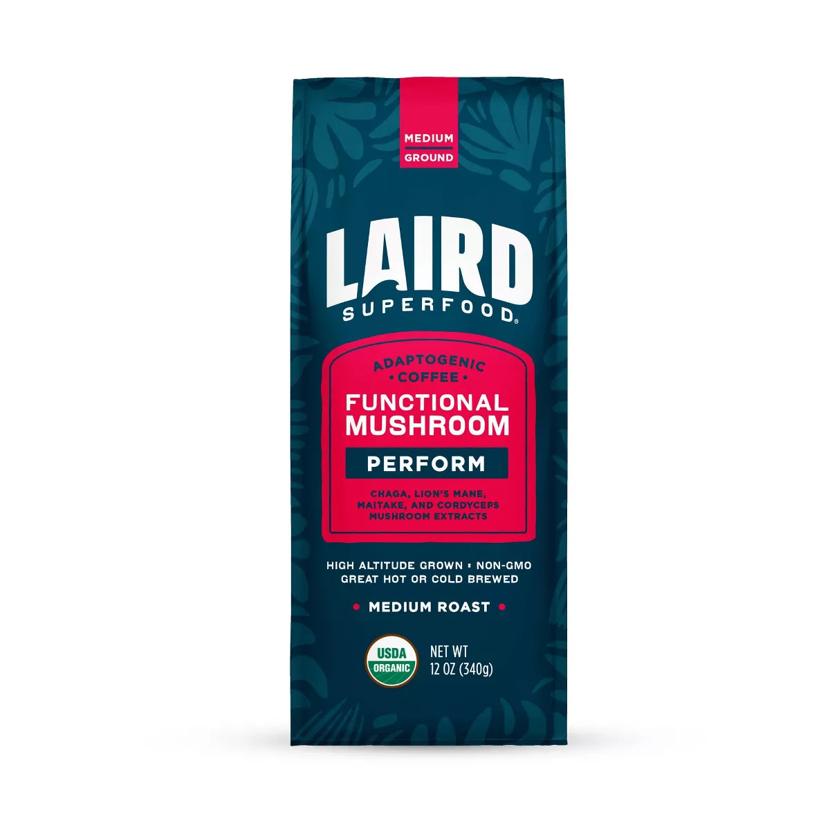 Laird Superfood Medium Roast Ground Organic Coffee with Mushrooms, 12 oz