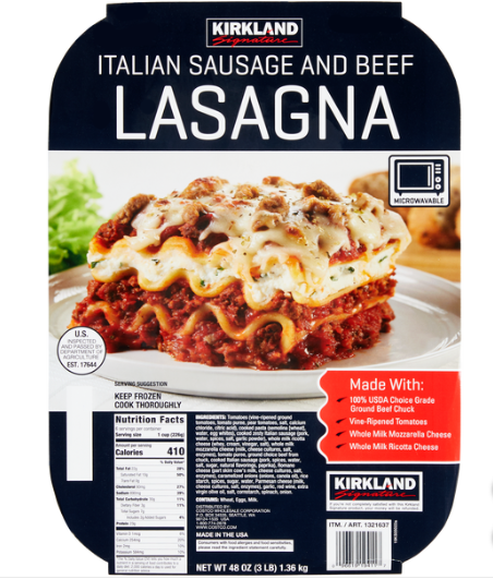 Kirkland Signature Italian Sausage and Beef Lasagna, 3 lbs, 2 ct