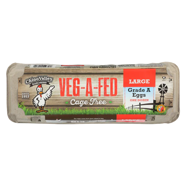 Chino Valley Large White Veg-A-Fed Grade A Eggs, 1 Dozen
