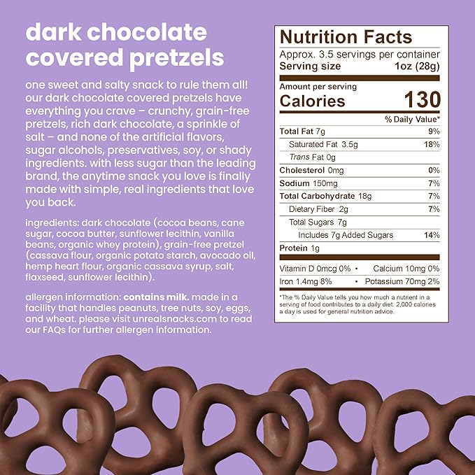 UNREAL Dark Chocolate Covered Pretzels, 3.5 oz