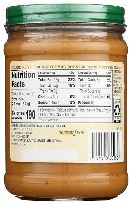 Santa Cruz Organic No Stir Dark Roasted Crunchy Peanut Butter, 16 oz