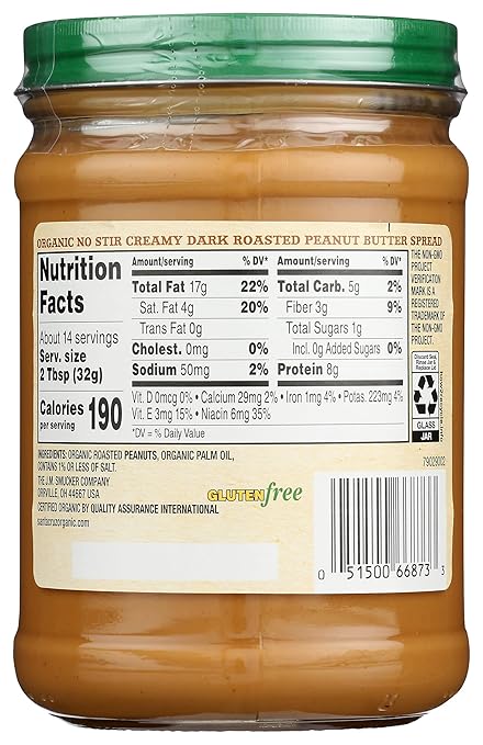 Santa Cruz Organic No Stir Dark Roasted Creamy Peanut Butter, 16 oz