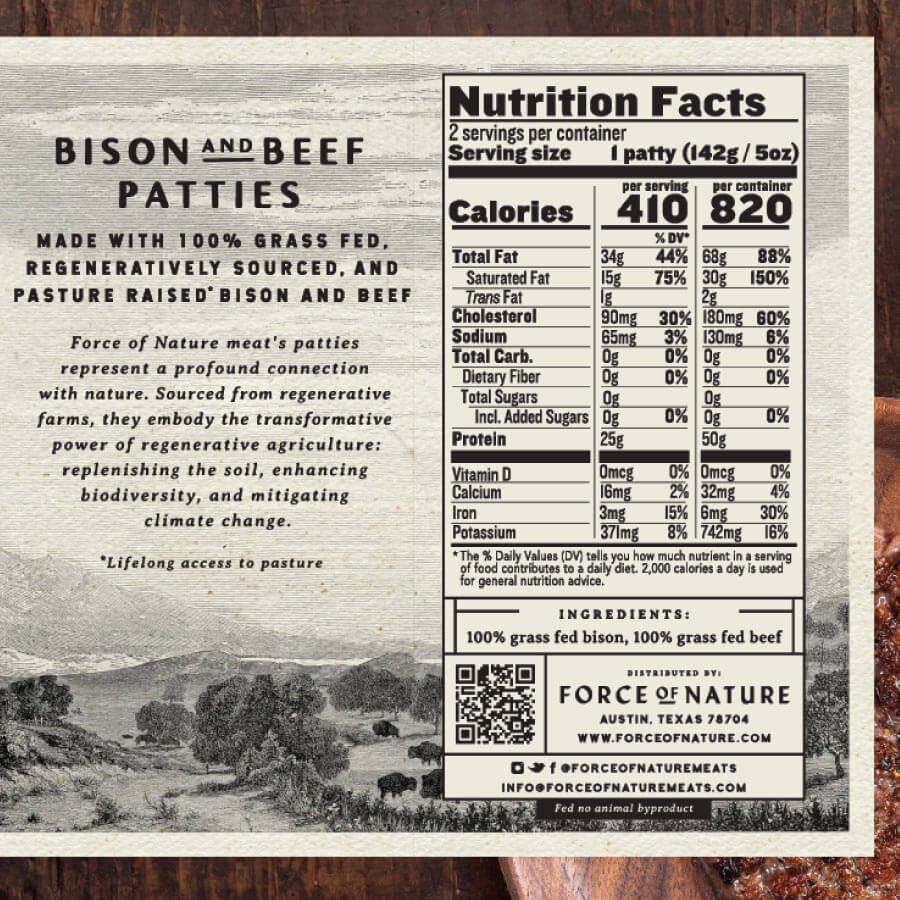 Force of Nature Bison & Beef Patties, 2ct, 10 oz