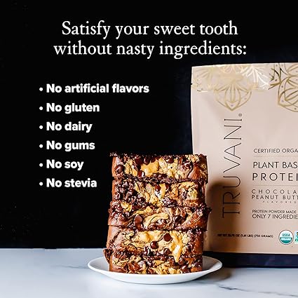 Truvani Organic Chocolate Peanut Butter Plant Based Protein, 25.75 oz
