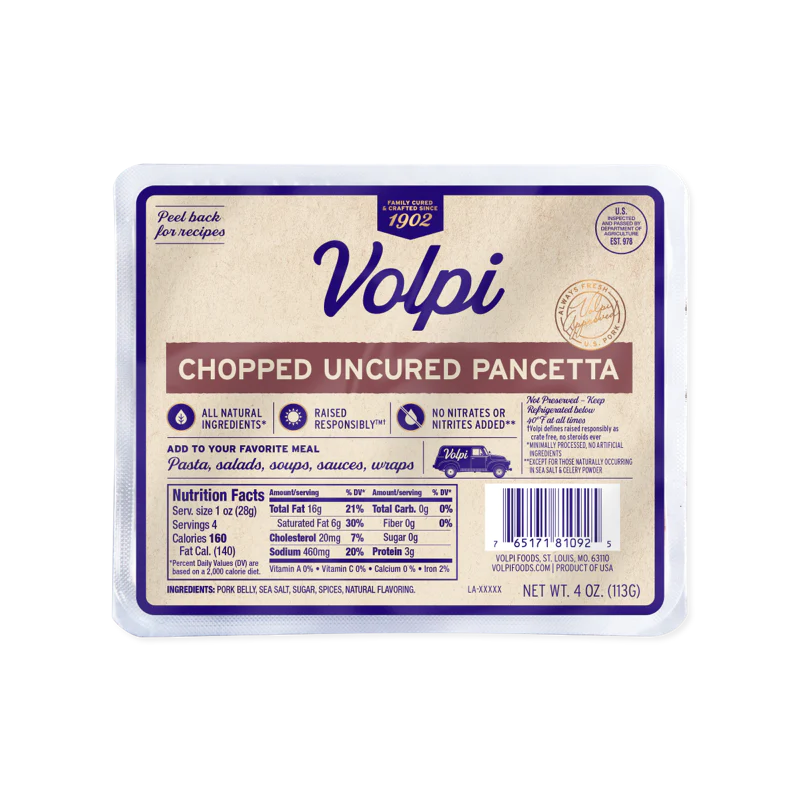 Volpi Chef Style Diced Pancetta, 4 oz