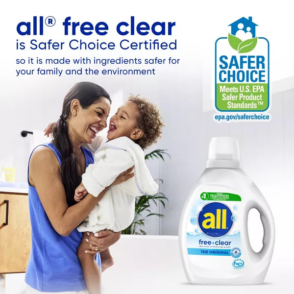 All Liquid Laundry Detergent Free Clear for Sensitive Skin, 123 Loads