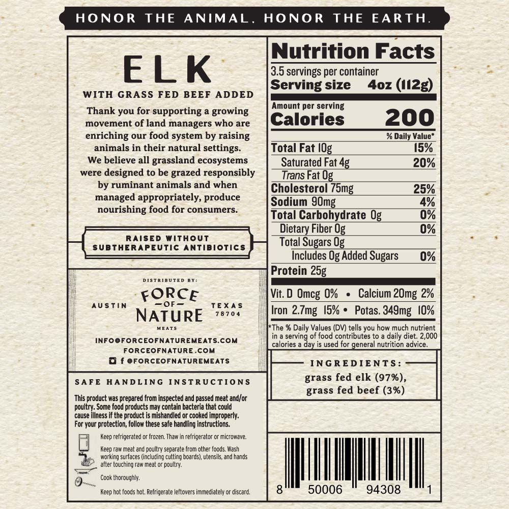 Force of Nature Grass-Fed Ground Elk, 14 oz