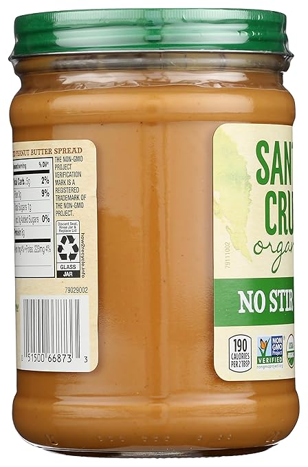 Santa Cruz Organic No Stir Dark Roasted Creamy Peanut Butter, 16 oz