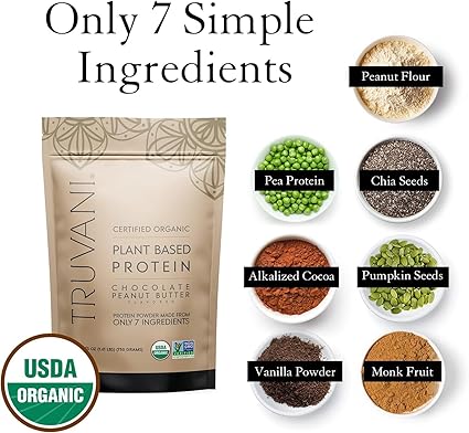 Truvani Organic Chocolate Peanut Butter Plant Based Protein, 25.75 oz