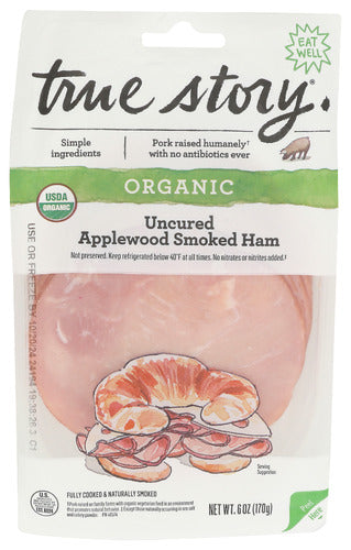 True Story Organic Sliced Uncured Applewood Smoked Ham, 6 oz
