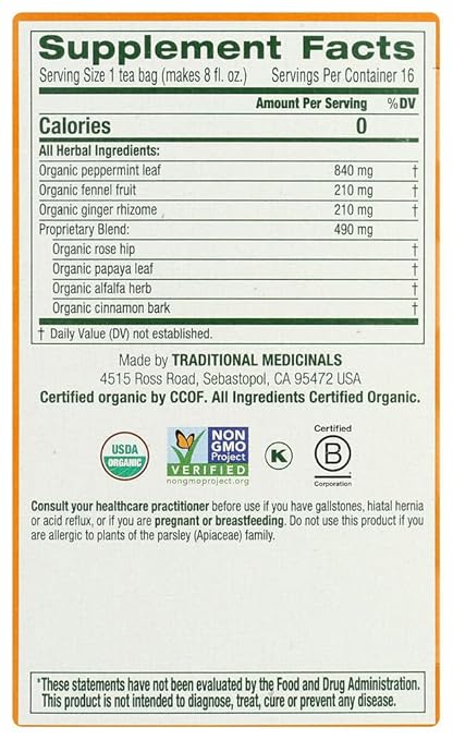 Traditional Medicinals Organic Peppermint Belly Comfort Tea, 16 Count