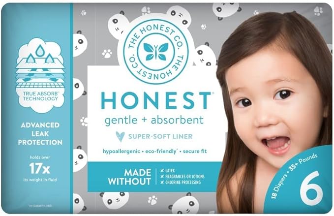 The Honest Company - Eco-Friendly and Premium Disposable Diapers - Pandas, Size 6, 18 Count