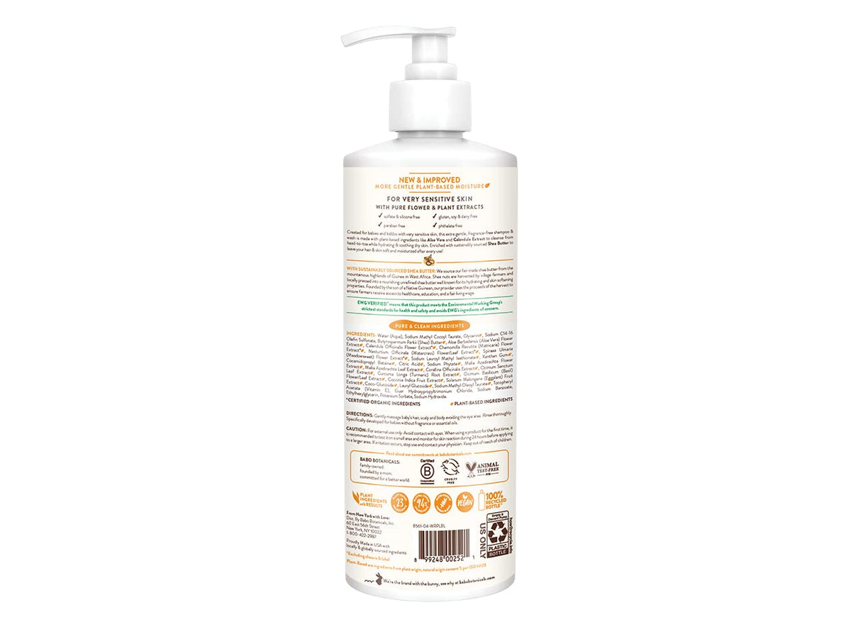 Babo Botanicals Sensitive Baby Fragrance-Free 2-in-1 Shampoo & Wash, 16 oz