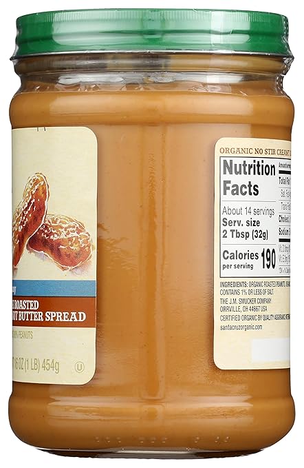 Santa Cruz Organic No Stir Dark Roasted Creamy Peanut Butter, 16 oz