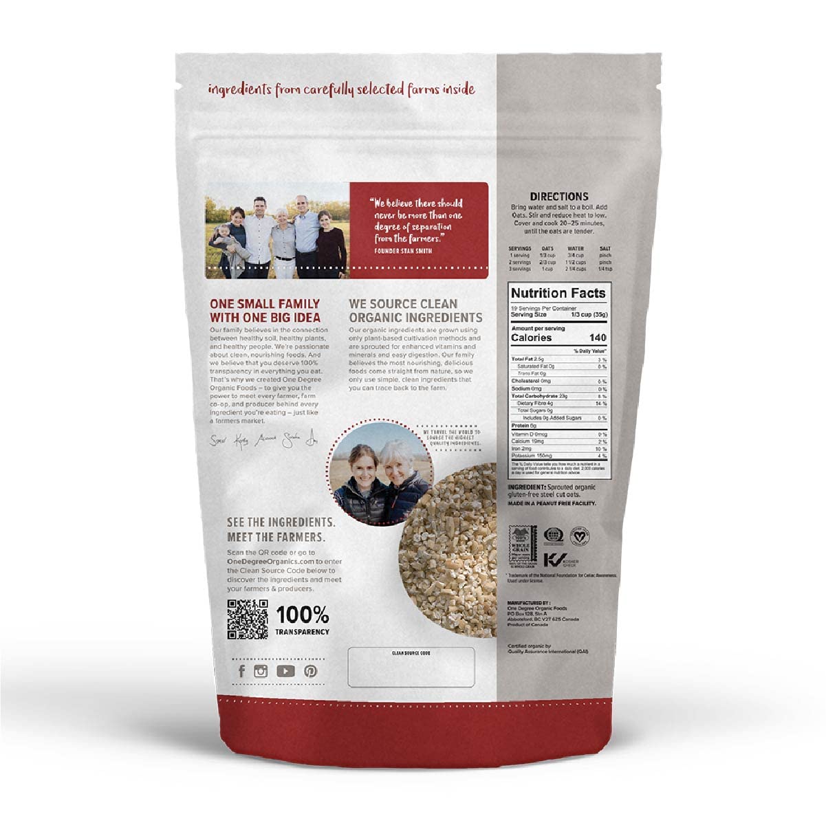 One Degree Organic Sprouted Steel Cut Oats, 24 oz