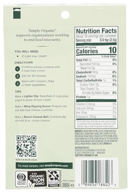 Simply Organic Ranch Dip Mix, 1.5 oz