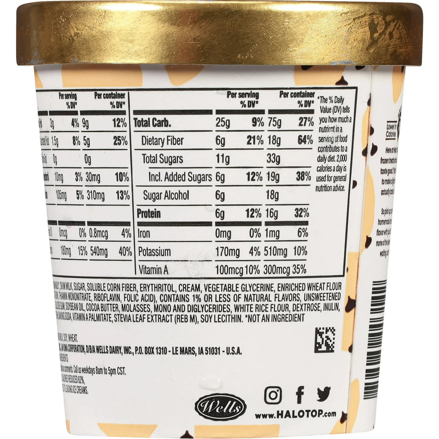 Halo Top Chocolate Chip Cookie Dough Light Ice Cream, 16 oz