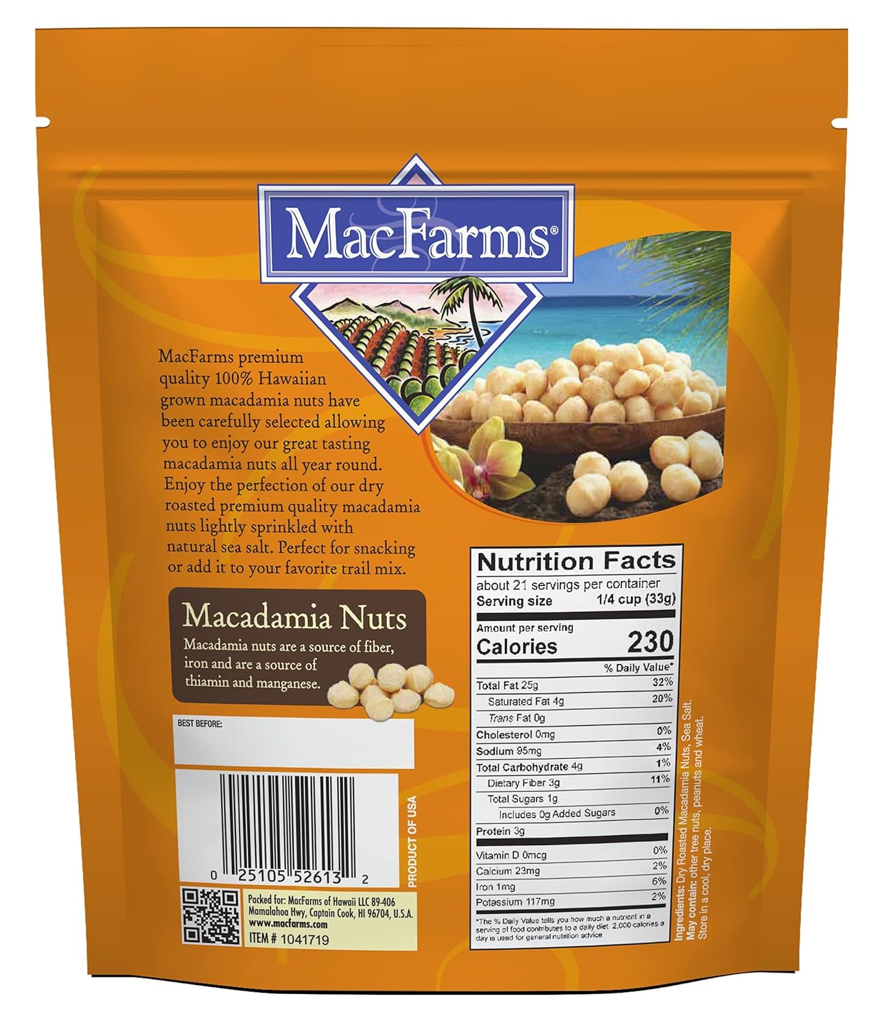 MacFarms Fresh From Hawaii Dry Roasted Macadamia Nuts with Sea Salt, 1.5 lbs