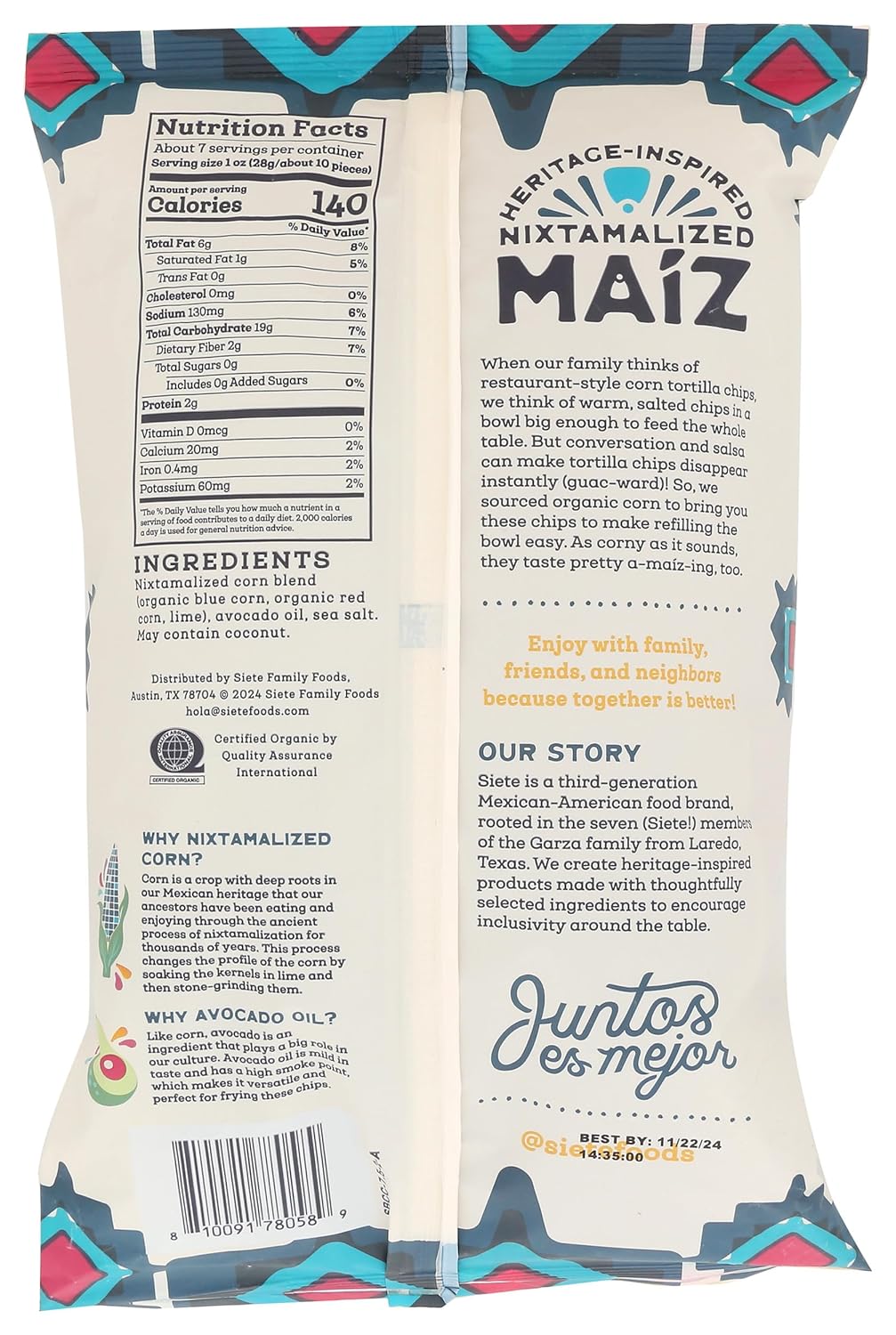 Siete Sea Salt Blue Corn Tortilla Chips, 7.5 oz