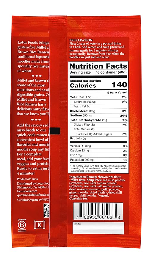 Lotus Foods Organic Millet & Brown Rice Ramen Red Miso Soup, 2.8 oz