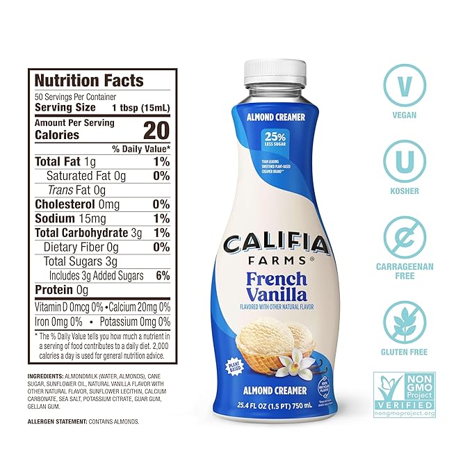 Califia Farms French Vanilla Almond Milk Coffee Creamer, 25.4 oz