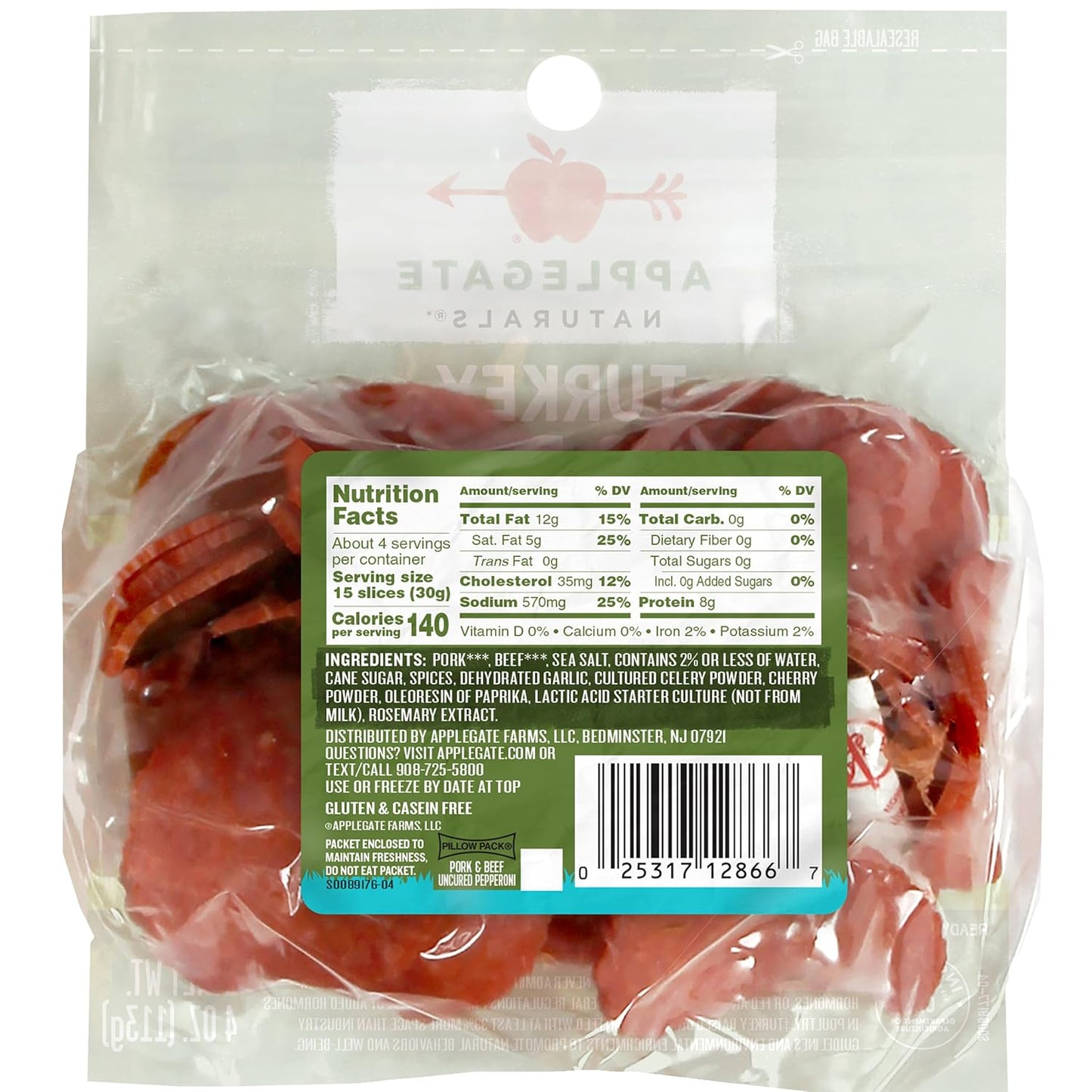 Applegate Pork & Beef Uncured Pepperoni, 4 oz