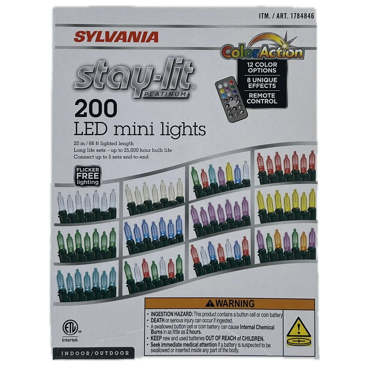 Sylvania Stay-Lit Color Action 200 LED Mini Lights with Remote Control 66-feet