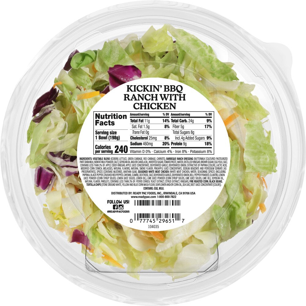 Ready Pac Bistro Kickin BBQ Style Chicken with BBQ Ranch Dressing Chopped Salad Kit, 7 oz