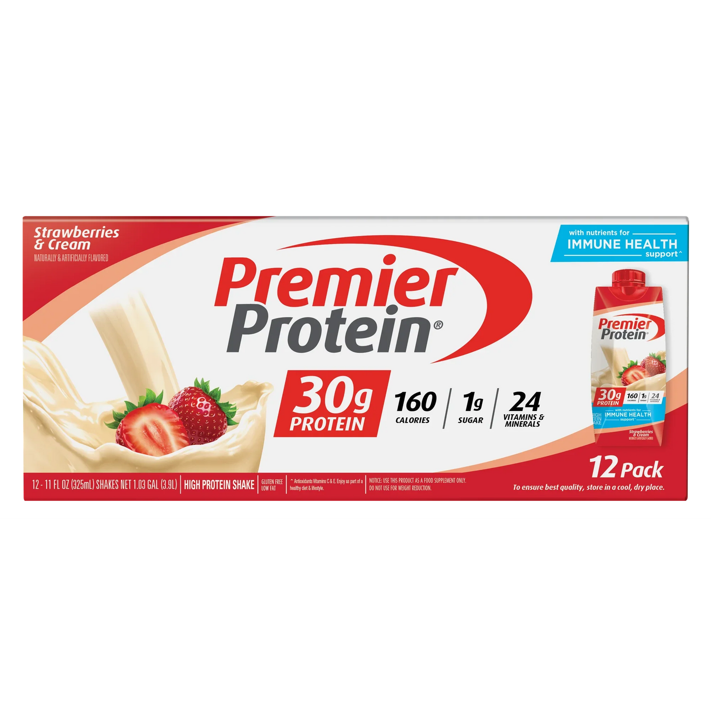 Premier Protein Shake, Strawberries & Cream, 30g Protein, 11 Fl Oz, 12 Ct