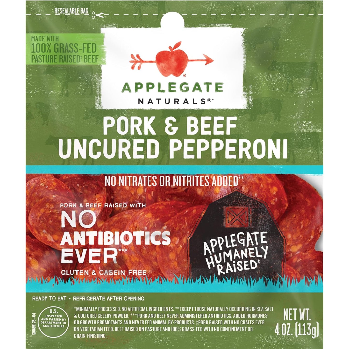 Applegate Pork & Beef Uncured Pepperoni, 4 oz