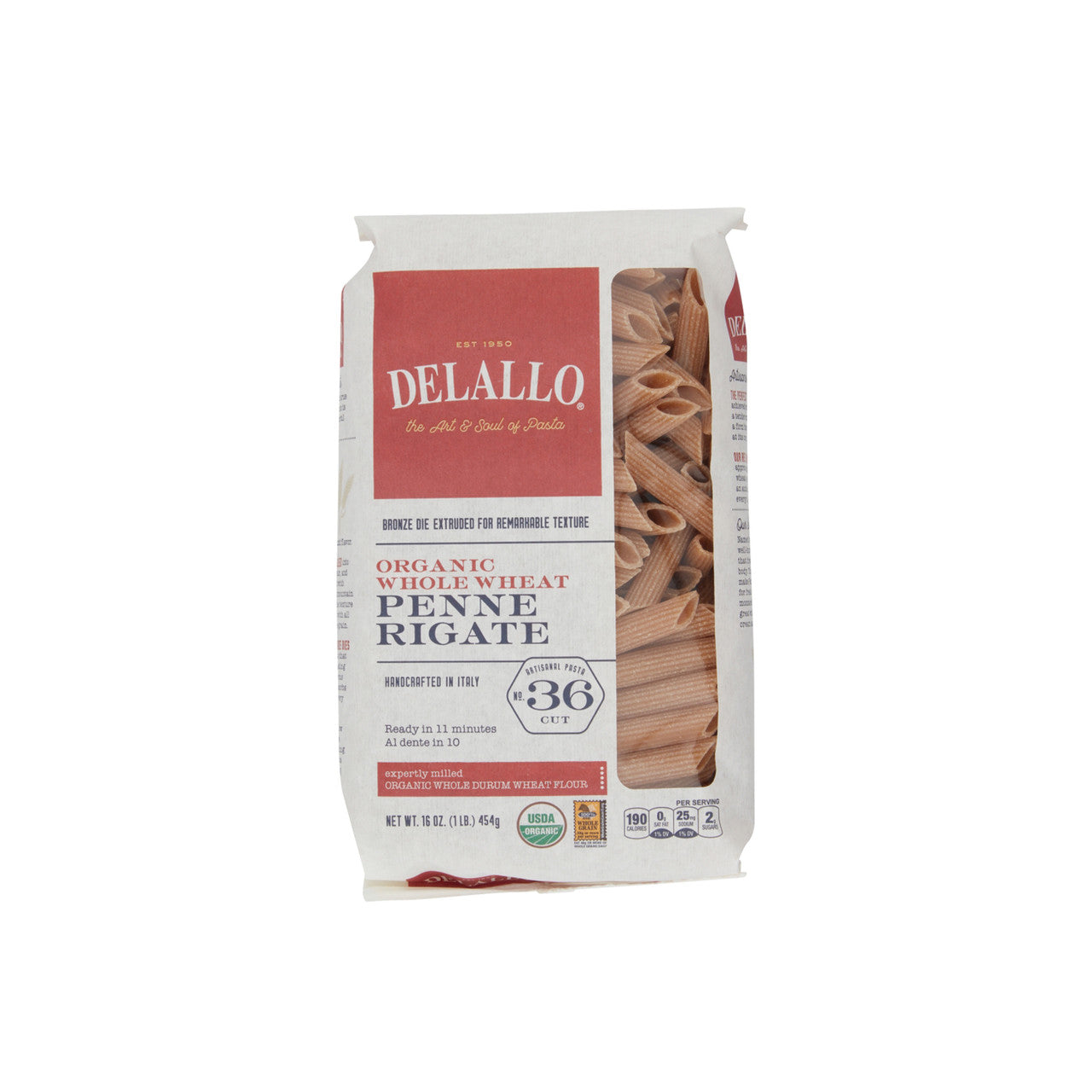 Delallo Organic Whole Wheat Penne Rigate, 16 oz