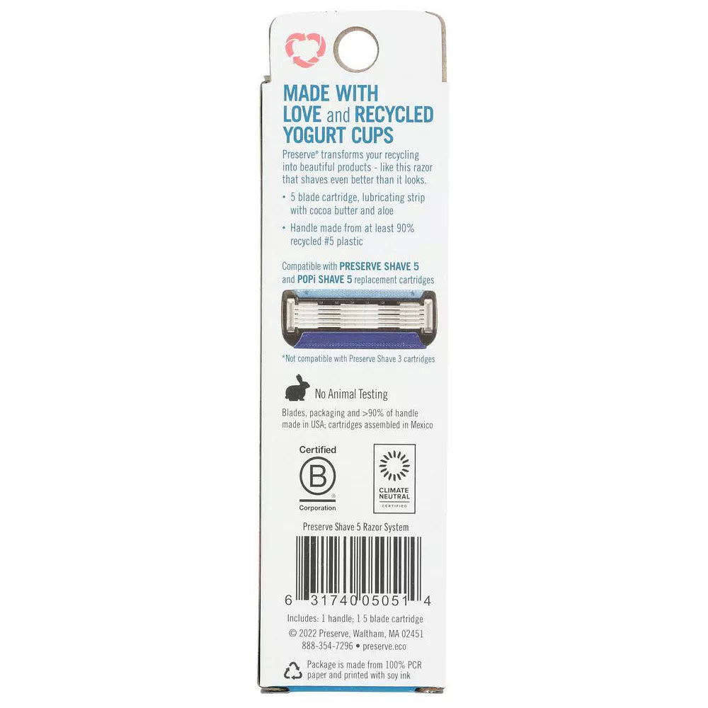 Preserve Blue Shave 5 Razor Handle and 1 Blade, 6 Count