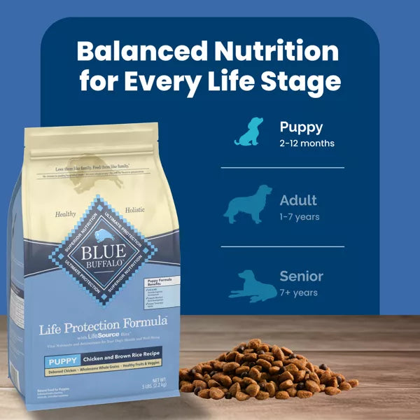 Blue Buffalo Life Protection Formula Natural Puppy Dry Dog Food with Chicken and Brown Rice, 5 lbs