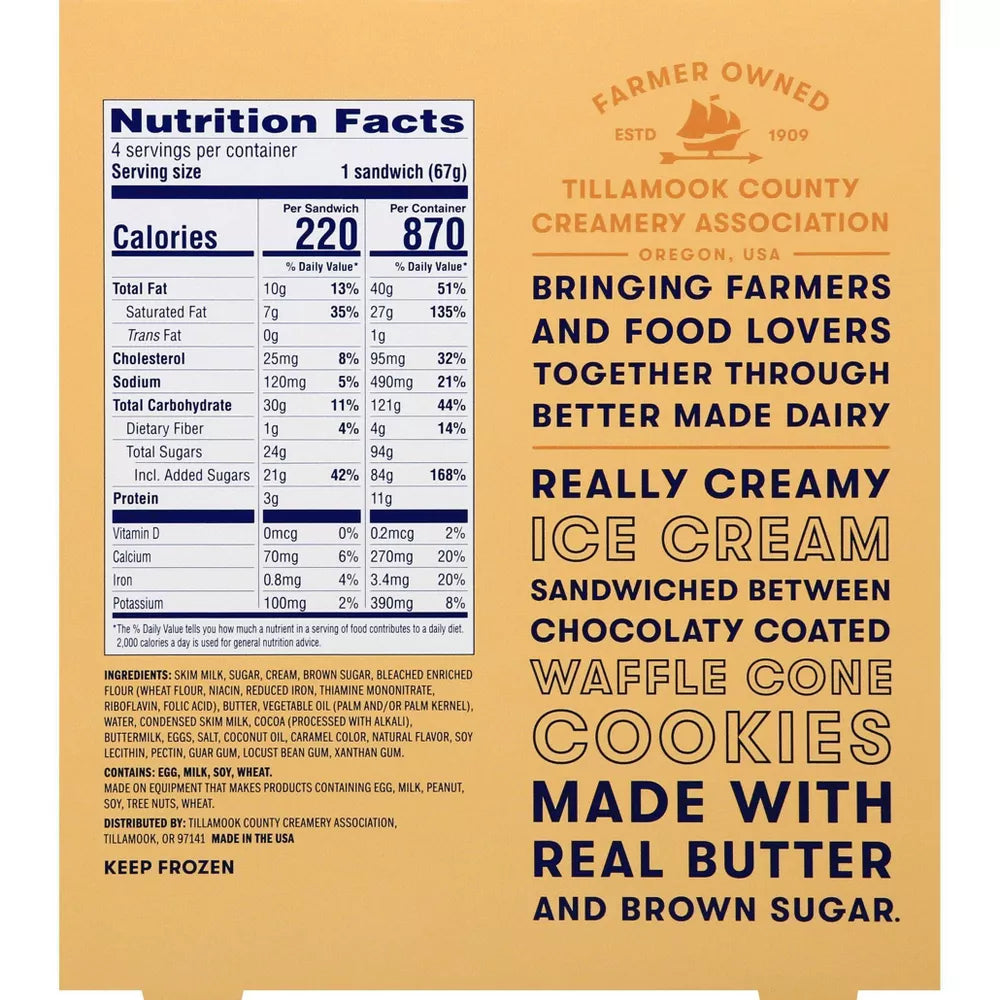 Tillamook Salted Caramel Ice Cream Sandwich, 4 Count