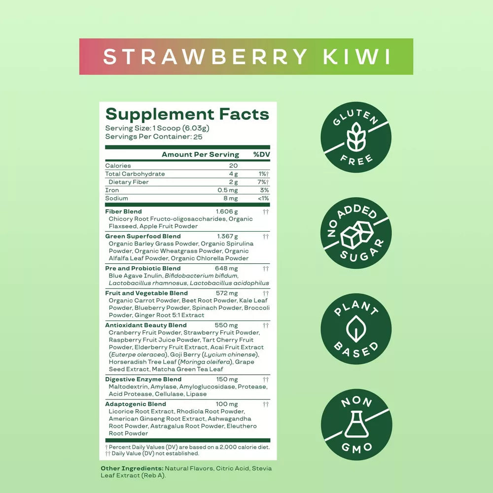 Bloom Nutrition Greens and Superfoods Powder, Strawberry Kiwi, 5.33 oz