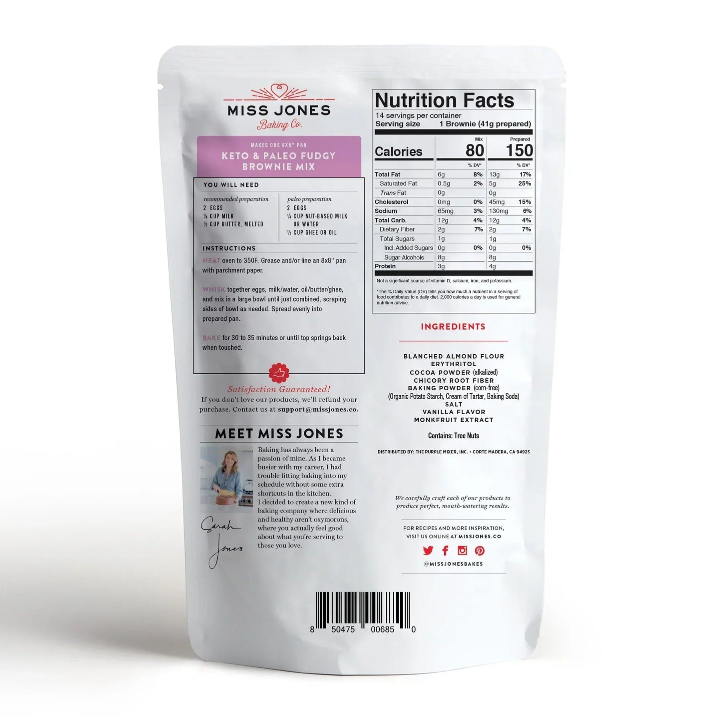 Miss Jones Baking Co Keto & Paleo Fudgy Brownie Mix, 10.57 oz