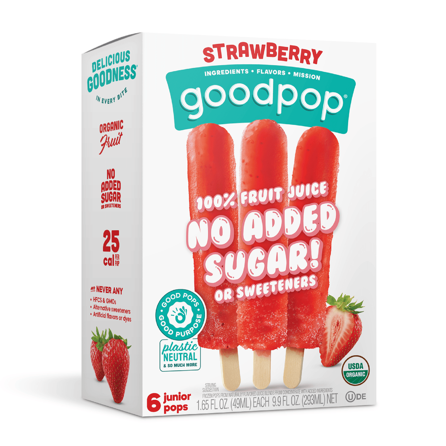Goodpop Strawberry Jr Pops, 6 Count