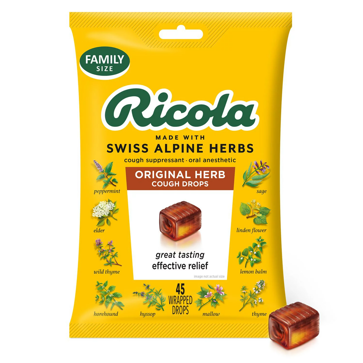Ricola Cough Drops Soothing Relief for Dry Sore Throat Original Herb, 45 Count