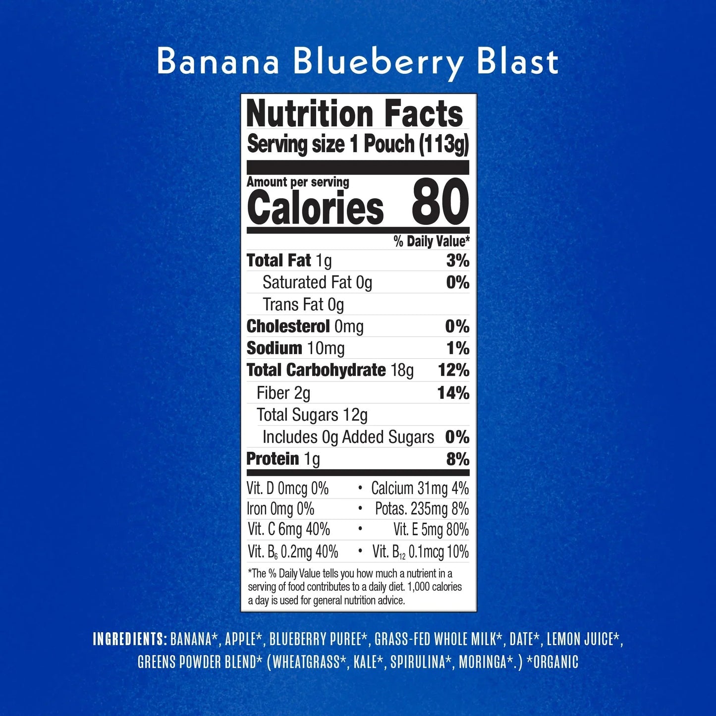 Once Upon A Farm Organic Whole Milk Smoothies Banana Blueberry Blast, 4 oz