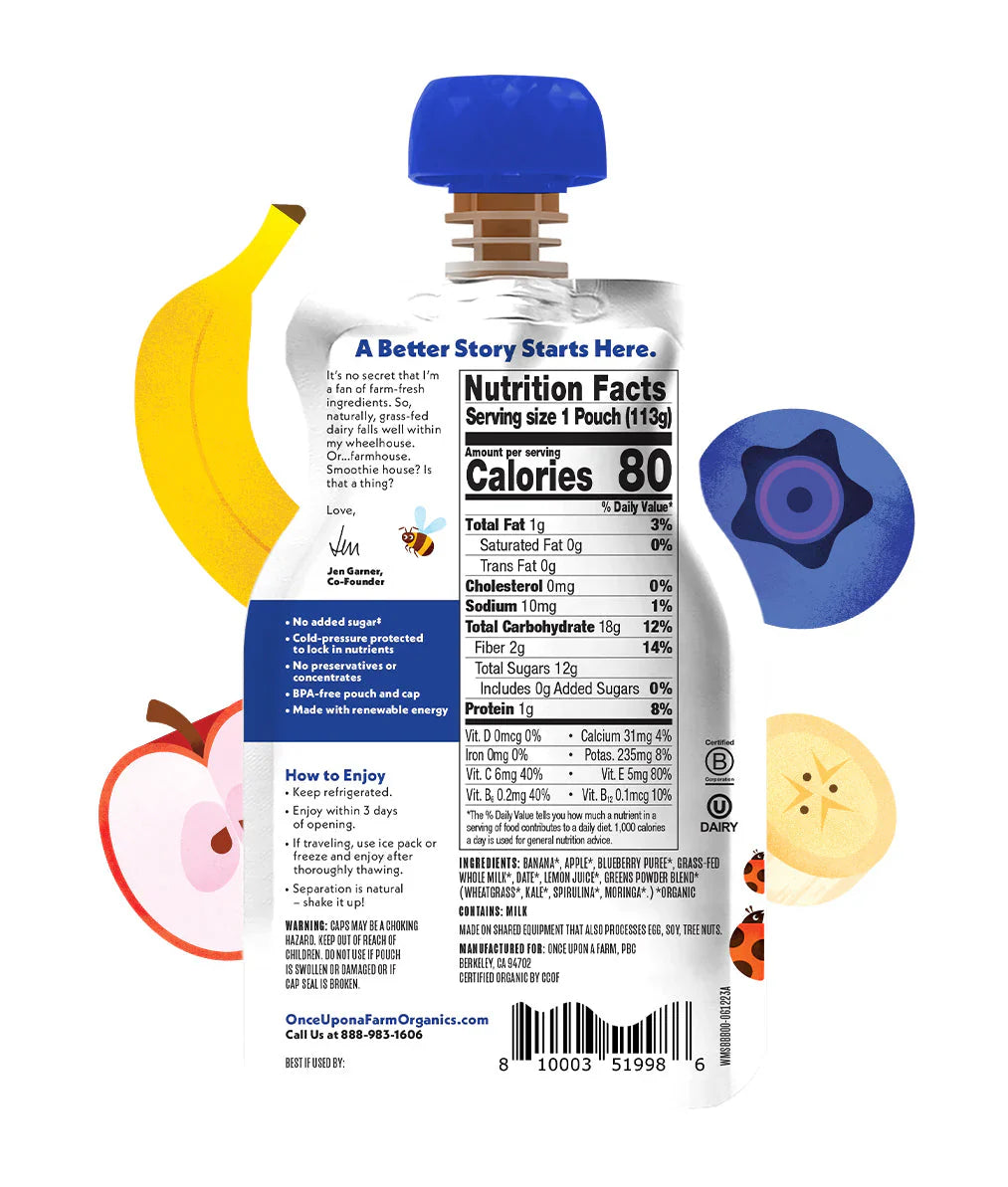 Once Upon A Farm Organic Whole Milk Smoothies Banana Blueberry Blast, 4 oz