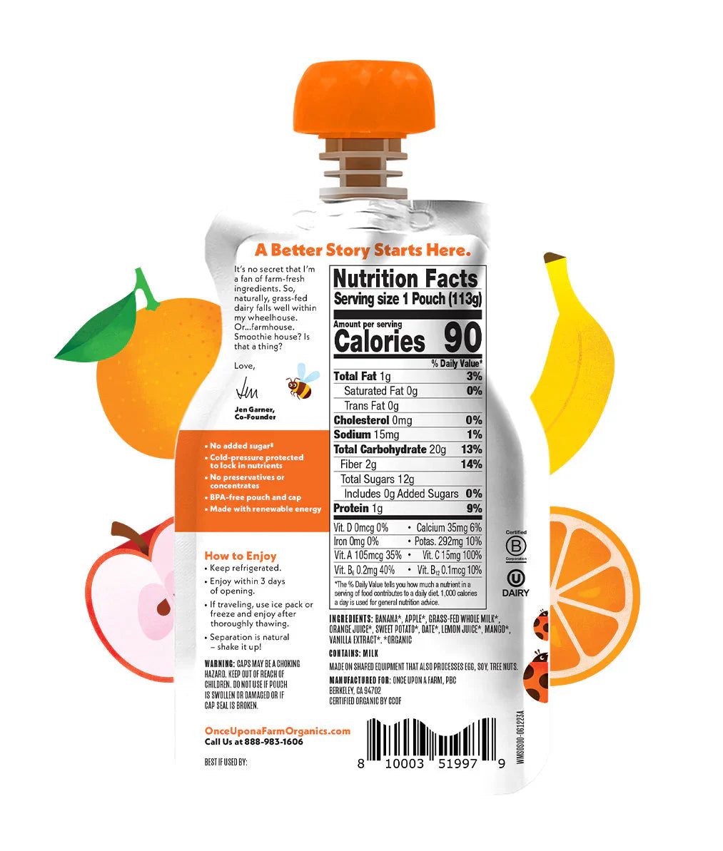Once Upon A Farm Organic Whole Milk Smoothies Orange Squeeze, 4 oz