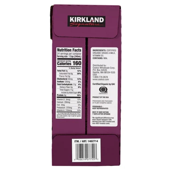 Kirkland Signature A2 Protein Organic Whole Milk 3 ct, .5 gal