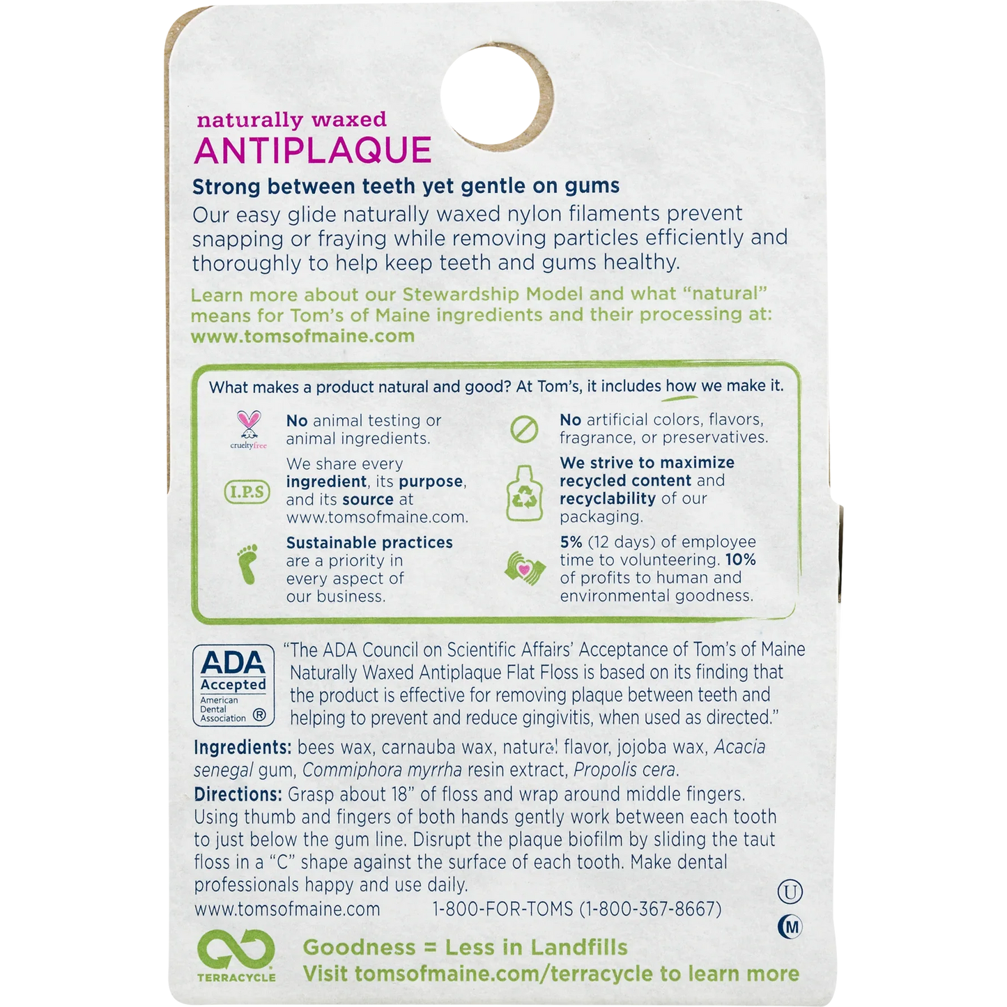 Tom's of Maine Antiplaque Spearmint Flat Floss, 32 yd